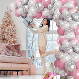 137pcs Princess Winter Snowflake Balloon Garland Kit - Includes Pink, Silvery & White Latex and Foil Balloons for Christmas, Birthdays, Anniversaries, New Year's & More - Easy Setup with Ribbons & Glue Dots