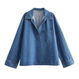 Women Denim 2 Pieces Set Long Sleeve Pullover Jacket High Waist Wide Leg Jeans Suit Spring Casual Loose Lady Outfit Sets 240329
