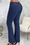 hulianfu - Blue Casual Solid Patchwork High Waist Denim Jeans