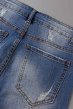 hulianfu - Black Casual Street Patchwork Ripped Straight Denim Jeans