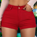 Raw Wash Ripped Roll-Up Hem Womens Denim Shorts - Medium Stretch, Solid Color, No Printing, Mature Style - Customized, Woven, Spring/Summer Essential