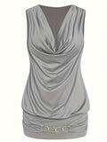 Two-Piece Tie Dye Wide Leg Pants Outfit - Cowl Neck Vest with Drawstring, Micro Elasticity, and Machine Washable - Spring/Summer Casual Wear for Women