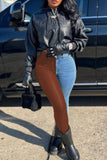 hulianfu - Burgundy Casual Solid Patchwork High Waist Denim Jeans