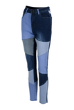 hulianfu - Khaki Casual Color Block Patchwork Mid Waist Skinny Denim Jeans