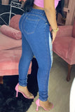 hulianfu - Blue Fashion Casual Solid Ripped High Waist Skinny Denim Jeans