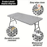 1pc Baroque Vinyl Rectangle Table Cover - Waterproof Tablecloths with Elastic Edge and Fleece Backing for Picnic, Camping, Outdoor Use, Decorative Home Supplies with Easy Clean and Durable Performance