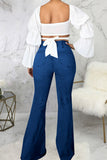 hulianfu - Black Casual Street Solid Patchwork High Waist Denim Jeans