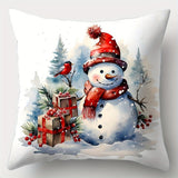 4-Pack Christmas Throw Pillow Covers, 17.7x17.7 inches, Contemporary Style, Polyester, Zippered, Hand Wash Only, Printed Snowman & Holly Design, Sofa Cushion Cases for Living Room Decor