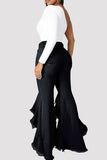 hulianfu - Black Fashion Casual Solid Patchwork High Waist Regular Denim Jeans