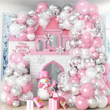 137pcs Princess Winter Snowflake Balloon Garland Kit - Includes Pink, Silvery & White Latex and Foil Balloons for Christmas, Birthdays, Anniversaries, New Year's & More - Easy Setup with Ribbons & Glue Dots