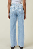 hulianfu - Light Blue Casual Butterfly Print Patchwork High Waist Regular Denim Jeans