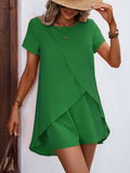 Lightweight & Chic Womens Two-piece Set - Short Sleeve Asymmetrical Tee with Elastic Waist Shorts - Effortless Summer Outfit
