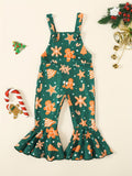 Adorable Toddler Girls' Gingerbread Man Print Flare Pants Romper Jumpsuit - Soft and Comfy Christmas Party Outfit for Kids - Festive Holiday Clothing for Little Girls