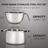 1 Set Double Boiler Pot Set - 1250ML/1.1QT Mixing Bowl, 2200ML/2QT 304 Stainless Steel Pot, Silicone Spatula for Melting Chocolate, Candy, Candle, Soap, Wax, Cooking, and Baking Needs