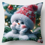 Contemporary Christmas Snowman Throw Pillow Covers, 4-Piece Set, Festive Cushion Cases 17.7"x17.7", Zippered Polyester Decorative Pillowcases for Living Room, Hand Wash Only, Woven Cute Snowman Print without Inserts