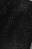hulianfu - Dark Blue Fashion Casual Solid Ripped Patchwork High Waist Skinny Denim Jeans