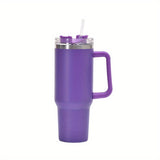 40oz Large Capacity Double-Walled Vacuum Insulated Cup - Premium Stainless Steel Tumbler with Ergonomic Handle, Leak-Proof Straw Lid, and Sweat-Free Design - Perfect for Outdoor Enthusiasts, Commuters, and Adventurers on-the-go!