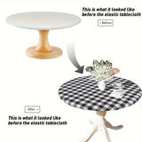 1pc Round Waterproof Vinyl Tablecloth with Elastic Edge and Flannel Backing - Easy to Clean, Wipeable, and Durable - Perfect for Indoor and Outdoor Use on Patios, Terraces, and Gardens