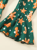 Adorable Toddler Girls' Gingerbread Man Print Flare Pants Romper Jumpsuit - Soft and Comfy Christmas Party Outfit for Kids - Festive Holiday Clothing for Little Girls