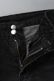 hulianfu - Dark Blue Fashion Casual Solid Ripped Patchwork High Waist Skinny Denim Jeans