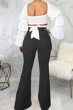 hulianfu - Black Casual Street Solid Patchwork High Waist Denim Jeans
