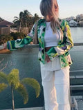 Women's Two Piece Pants Za Vintage Green Floral Print 2 Pieces Women Sets Boho Long Sleeve Shirts and High Waist Wide Leg Shorts Holiday Women Suit T221012