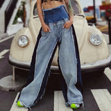 hulianfu Patchwork High Waist Unique Wide-legged Jeans
