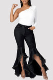 hulianfu - Black Fashion Casual Solid Patchwork High Waist Regular Denim Jeans
