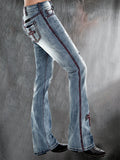 hulianfu - Baby Blue Motorpunk Cross Pattern Denim Trousers