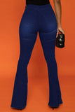 hulianfu - Blue Casual Solid Patchwork High Waist Boot Cut Denim Jeans