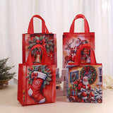4-Pack Non-Woven Christmas Handbags, Santa Claus & Deer Oil Painting Style, Merry Christmas Gift Packing Bags, Festive Party Favor Bags, Home & Kitchen Holiday Decor, Polyester, Xmas Noel Natal Navidad Decor