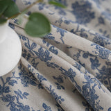 1pc Retro-Style Blue Rose Rectangular Tablecloth with Beige Fringe, Perfect for Kitchen Dining, Picnic, Buffet, Holiday Dinner, Party, Banquet, Restaurant, and Wedding Western Food Tables