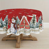 1pc Vibrant Snowman Snowflake Polyester Tablecloth - Waterproof, Woven, Machine Made, Rectangle Shape - Perfect for Merry Christmas, Holiday Desktop Decoration, Home Decor, Gift Idea