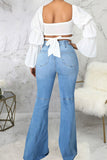 hulianfu - Black Casual Street Solid Patchwork High Waist Denim Jeans