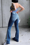 hulianfu - Baby Blue Casual Patchwork Ripped High Waist Regular Denim Jeans