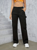 Womens High-Waist Cargo Pants - Loose-Fit, Wide-Leg Design with Flap Pockets - Casual Sporty Jeans for Activewear