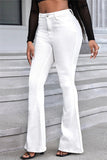 hulianfu - White Casual Solid Basic Mid Waist Regular Denim Jeans