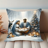1pc French-Style Knit Fabric Throw Pillow Cover with Nativity Scene Design, Machine Washable Zipper Closure, Polyester Decorative Pillowcase for Living Room, Christmas Themed Home & Bedroom Decor 17.7"x17.7" (Excluding Pillow Insert)