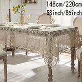 1pc Beige Linen Cotton Blend Crochet Tablecloth with Tassel - Tablecloths - Rustic American Pastoral Style Decor for Picnic, Holiday Party, and Home - Easy Care and Durable