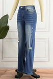 hulianfu - Black Casual Street Patchwork Ripped Straight Denim Jeans