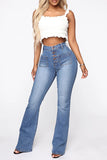 hulianfu - White Fashion Casual Solid Patchwork High Waist Regular Denim Jeans