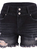 High-Stretch Womens Slim Fit Ripped Bermuda Shorts - High Waist, Slash Pockets, Solid Color, Cotton Blend, Sexy Style, Perfect for Spring/Summer - No Printing, No Sheer, Woven Denim Jeans & Clothing