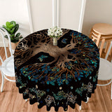 1pc 63 Inch Boho Chic Round Tablecloth - Stain Resistant, Absorbent, Wrinkle Free, Sun Moon Star Tree Pattern - Circle Table Cover for Home Kitchen Dining Party Patio Indoor and Outdoor Use, Easy Care, Room Decor, Scene Decor