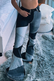 hulianfu - Black Casual Patchwork Tear High Waist Boot Cut Denim Jeans