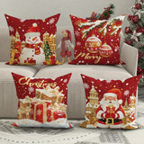 Set of 4 Contemporary Christmas Throw Pillow Covers - 18" x 18" Vibrant Polyester Cushion Cases with Secure Zipper Closure, Machine Washable, Festive Santa and Snowman Designs - Perfect for Living Room, Sofa, Bed Decor - Pillow Inserts Not Included