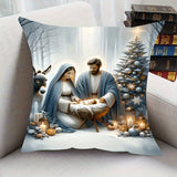 1pc French-Style Knit Fabric Throw Pillow Cover with Nativity Scene Design, Machine Washable Zipper Closure, Polyester Decorative Pillowcase for Living Room, Christmas Themed Home & Bedroom Decor 17.7"x17.7" (Excluding Pillow Insert)