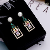 2025 Korean earrings earrings new 925 silver needle stud earrings colored zircon temperament personalized creative fairy tale castle