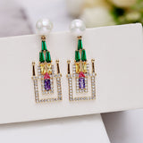 2025 Korean earrings earrings new 925 silver needle stud earrings colored zircon temperament personalized creative fairy tale castle