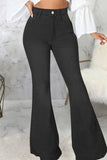 hulianfu - Black Casual Street Solid Patchwork High Waist Denim Jeans