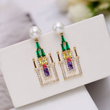 2025 Korean earrings earrings new 925 silver needle stud earrings colored zircon temperament personalized creative fairy tale castle